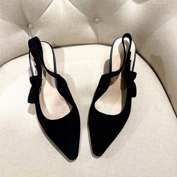 Women's Black Slingback Heels, Size 8 - Picture 1 of 7